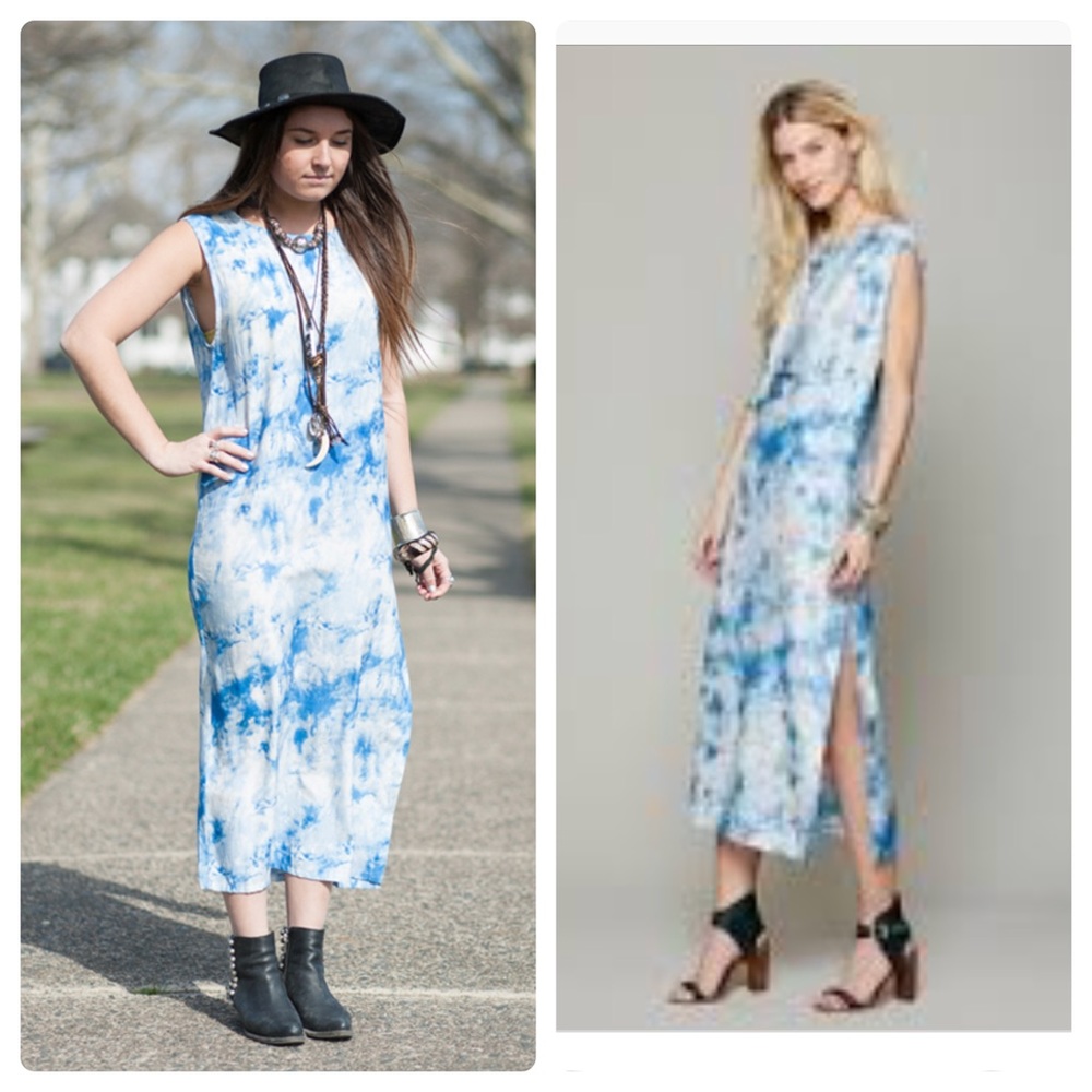 Free People Silk Tye Dye Shift Midi Dress